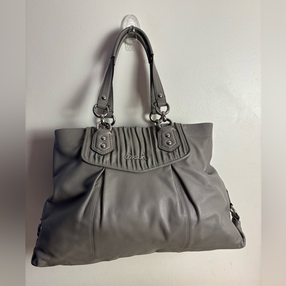 Coach Ashley Grey Leather Tote w/ Ruched Detailing - Picture 1 of 12